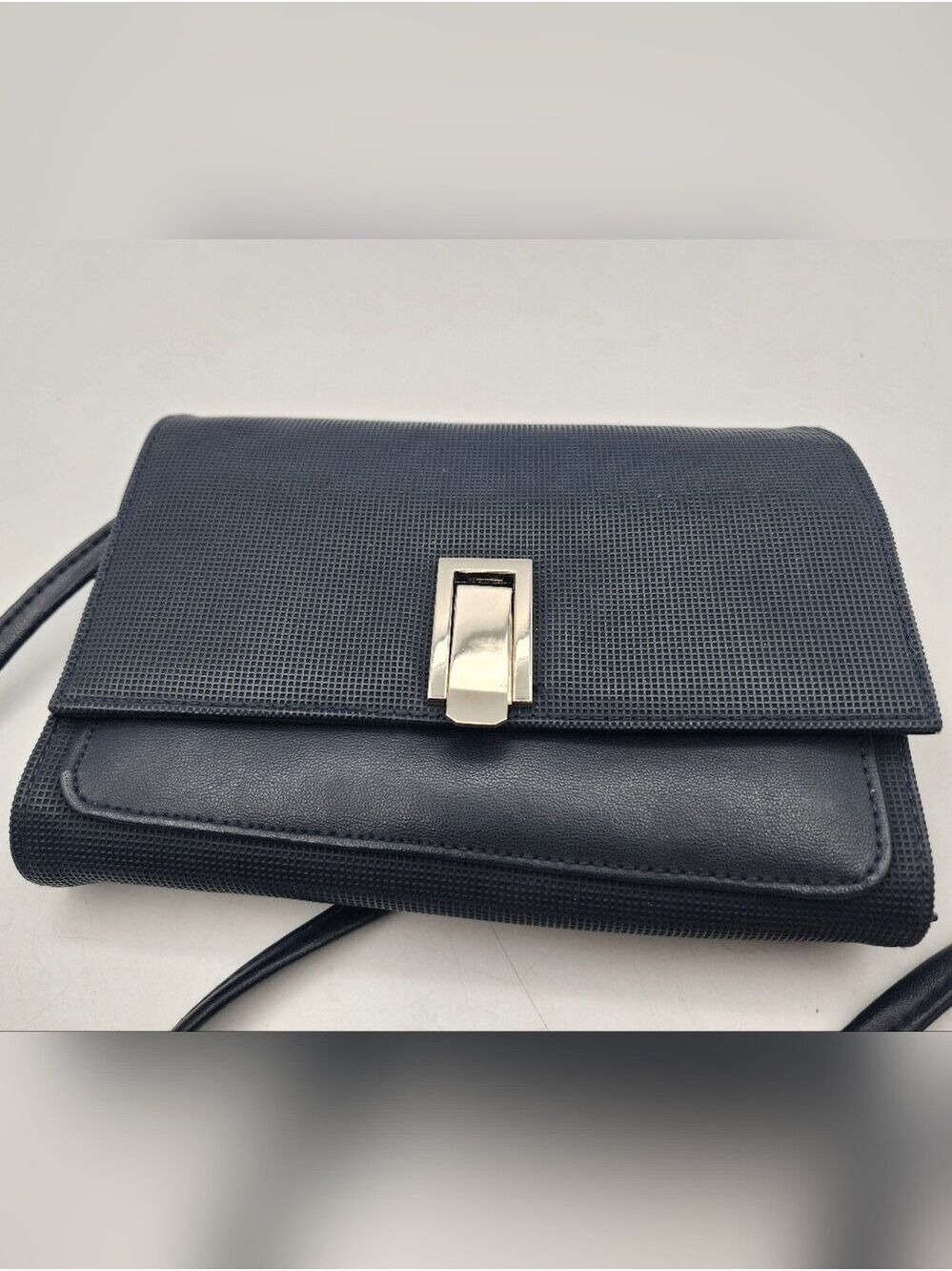Source Unknown Vintage Black Clutch Wallet /Crossbody Bag with Silver Clasp